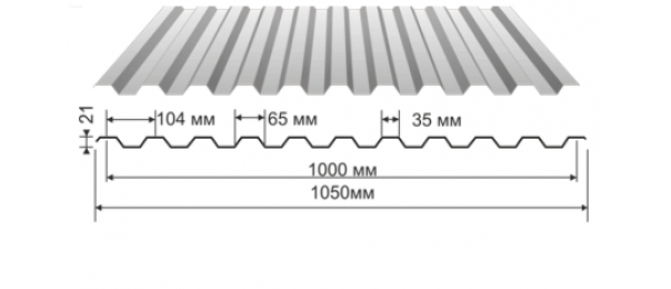 Профнастил оцинкованный С-21 1050x2000 (эконом) купить недорого в Кленово