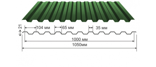 Профнастил зеленый оцинкованный  RAL 6005 С-21 купить недорого в Кленово